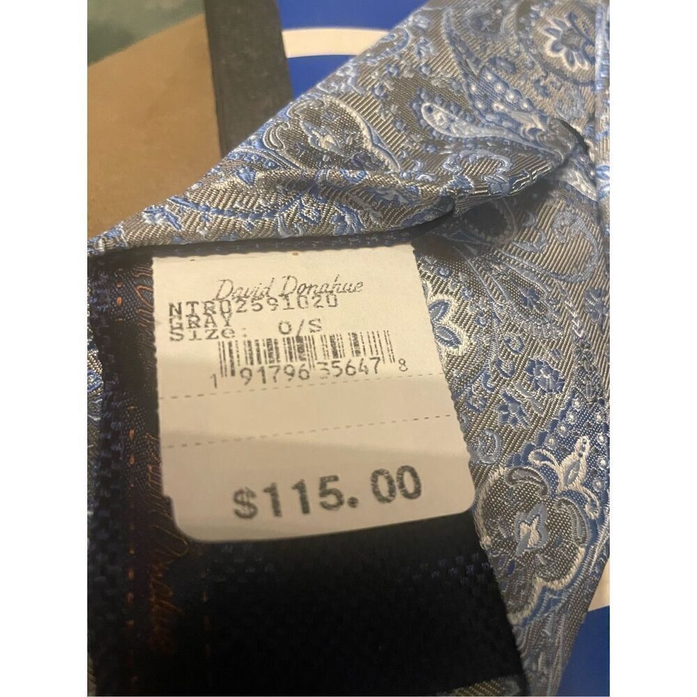 NWT David Donahue Paisley Silk Italian Handmade Neck Tie Gray Blue - Picture 7 of 14